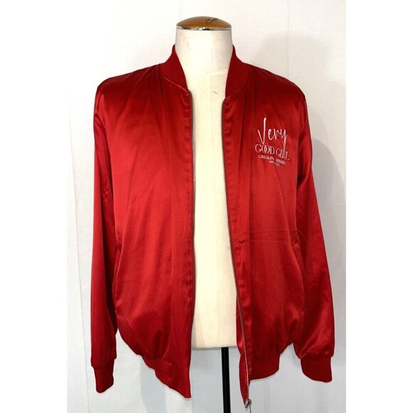 Carolina Herrera Good Gild Custom Red Polyester Bomber Jacket Zip Pockets Sz M/L - Picture 5 of 16